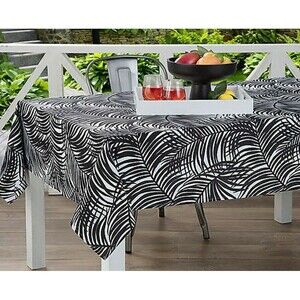 Kauai Fabric Tablecloth 60x84" Indoor Outdoor Beach Summer House Black White